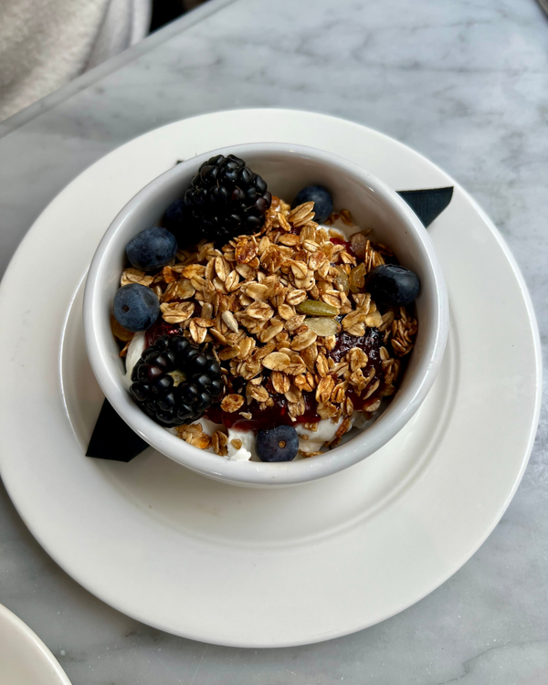 Yogurt Parfait Bowl with Granola and Blackberries